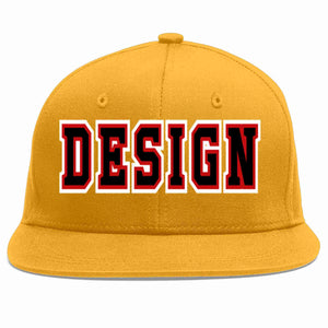 Custom Gold Black-Red Flat Eaves Sport Baseball Cap Design for Men/Women/Youth