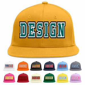 Custom Gold Aqua-White Flat Eaves Sport Baseball Cap Design for Men/Women/Youth