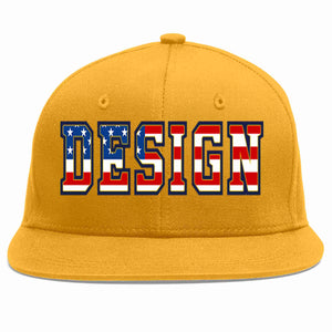 Custom Gold Vintage USA Flag-Gold Flat Eaves Sport Baseball Cap Design for Men/Women/Youth