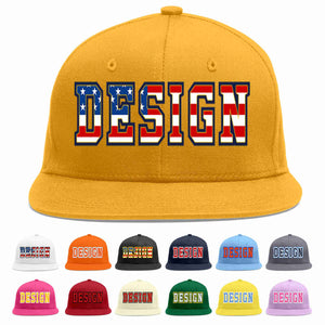 Custom Gold Vintage USA Flag-Gold Flat Eaves Sport Baseball Cap Design for Men/Women/Youth