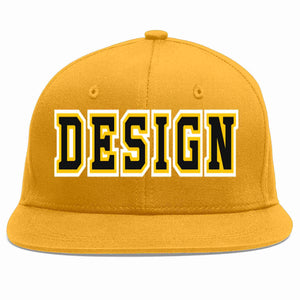 Custom Gold Black-Gold Flat Eaves Sport Baseball Cap Design for Men/Women/Youth