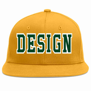 Conception personnalisée de casquette de baseball de sport à avant-toit plat vert-blanc doré pour hommes/femmes/jeunes