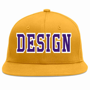 Conception personnalisée de casquette de baseball de sport à avant-toit plat violet-blanc doré pour hommes/femmes/jeunes