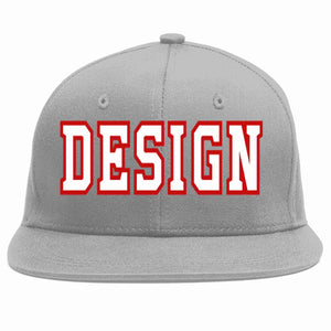 Custom Gray White-Red Flat Eaves Sport Baseball Cap Design for Men/Women/Youth