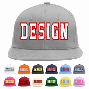 Custom Gray White-Red Flat Eaves Sport Baseball Cap Design for Men/Women/Youth