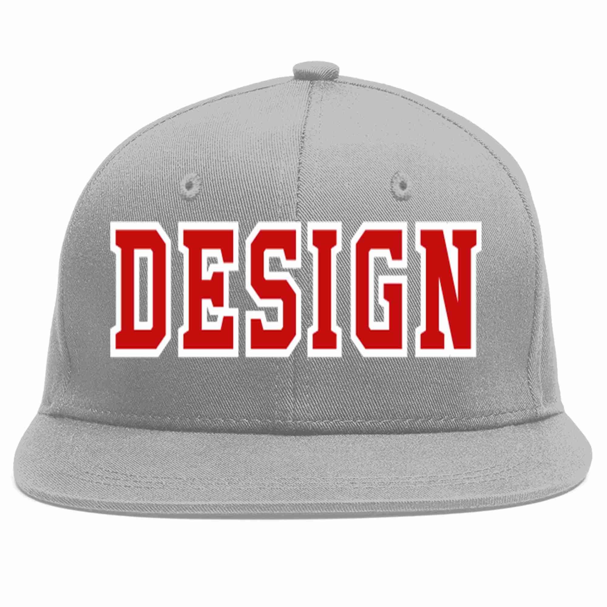 Custom Gray Red-White Flat Eaves Sport Baseball Cap Design for Men/Women/Youth