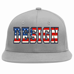 Custom Gray Vintage USA Flag-Gold Flat Eaves Sport Baseball Cap Design for Men/Women/Youth