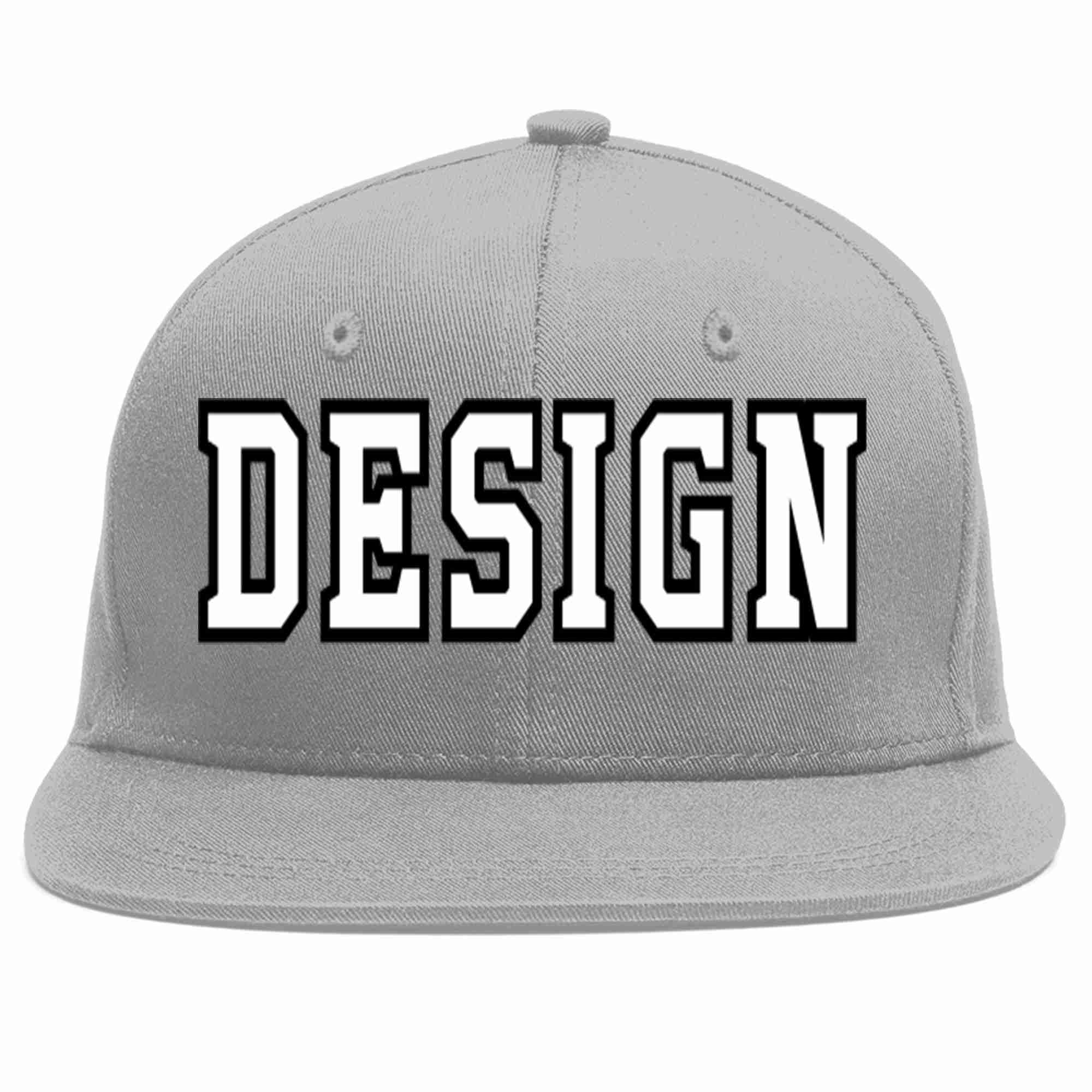 Conception personnalisée de casquette de baseball de sport à avant-toit plat gris blanc-noir pour hommes/femmes/jeunes