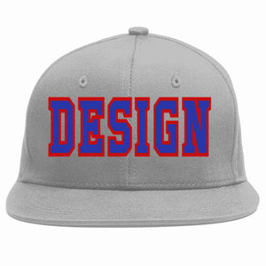 Custom Gray Royal-Red Flat Eaves Sport Baseball Cap Design for Men/Women/Youth