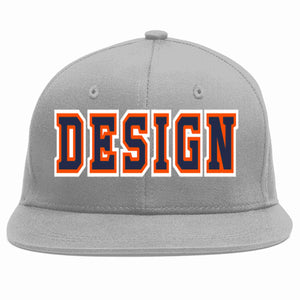 Conception personnalisée de casquette de baseball de sport à avant-toit plat gris marine-orange pour hommes/femmes/jeunes