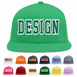 Custom Teal Kelly Green-White Flat Eaves Sport Baseball Cap