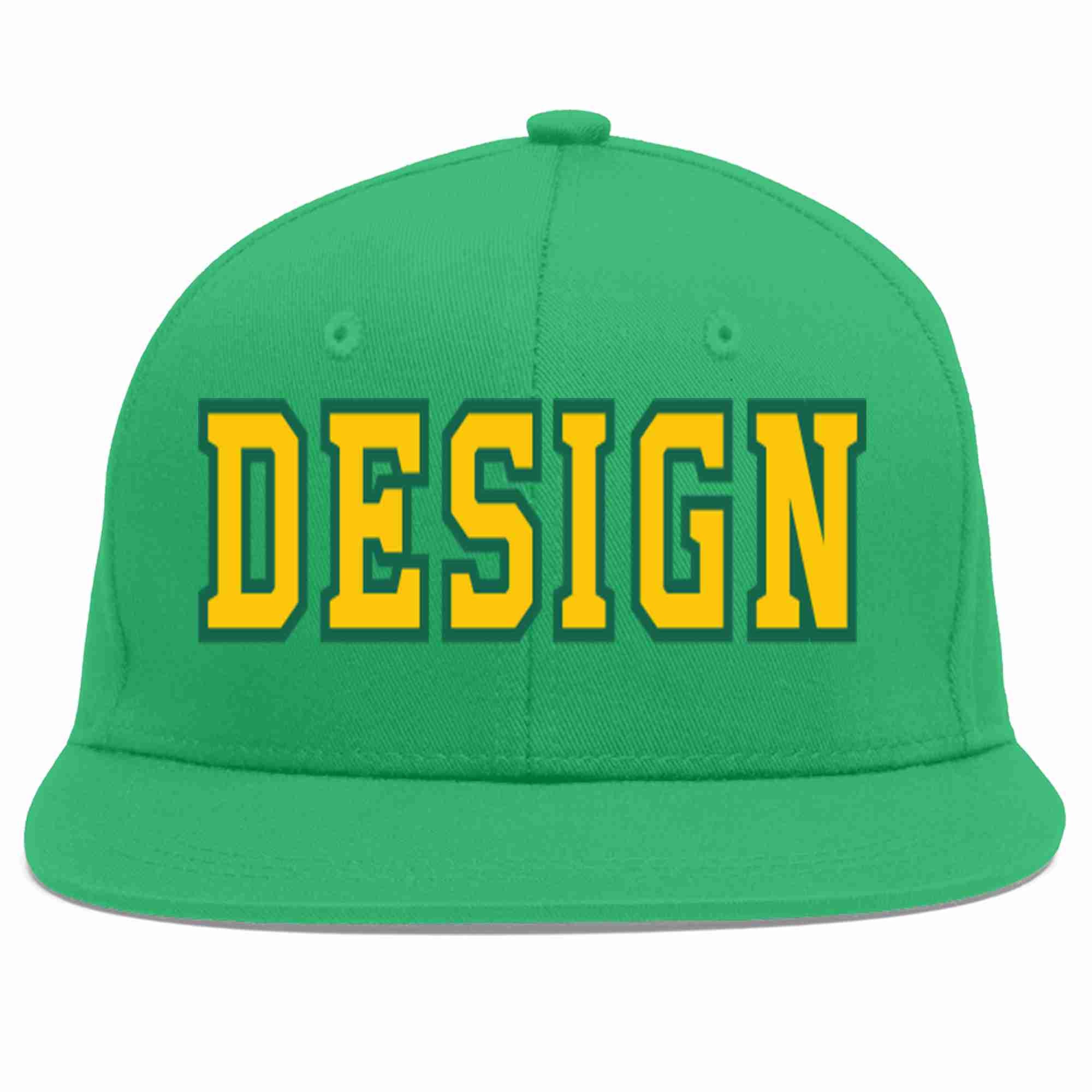 Custom Teal Gold-Kelly Green Flat Eaves Sport Baseball Cap