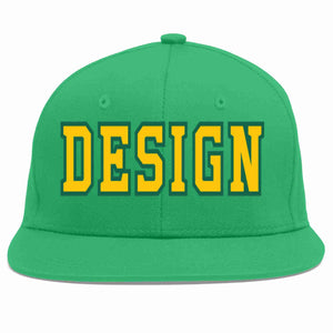 Casquette de baseball sport personnalisée sarcelle dorée-Kelly Green Flat Eaves