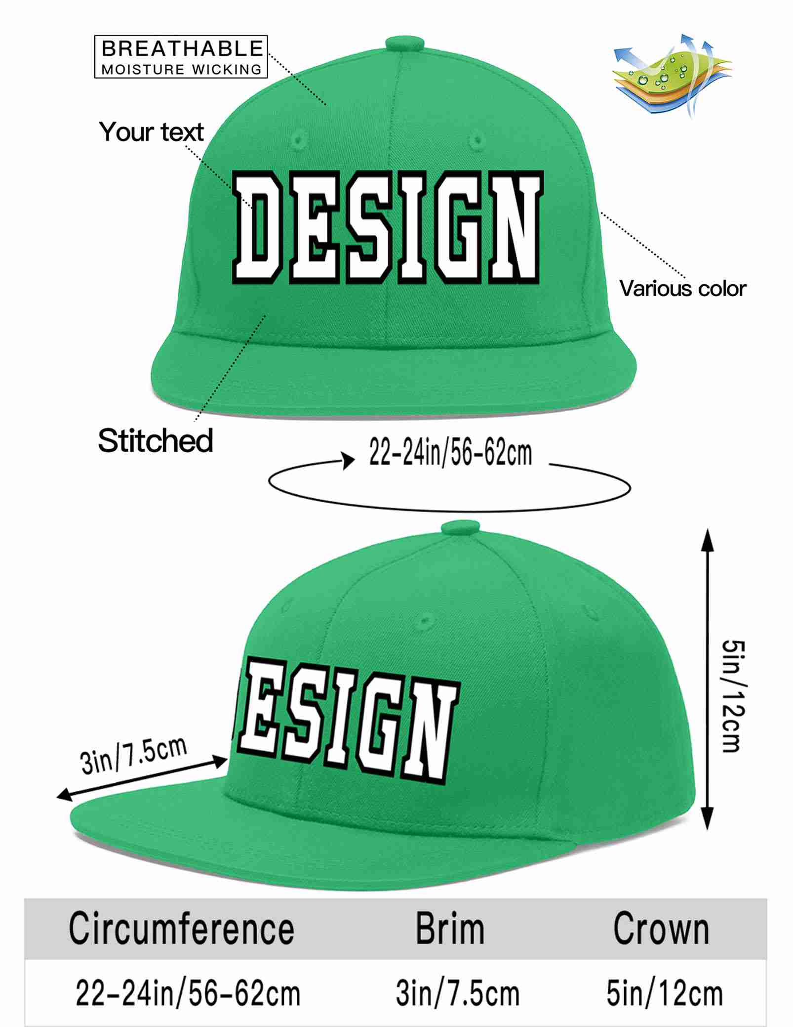 Custom Teal White-Black Flat Eaves Sport Baseball Cap