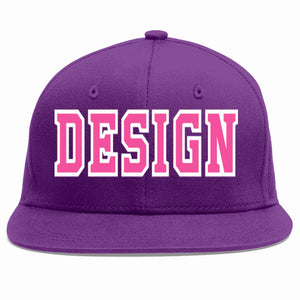 Conception personnalisée de casquette de baseball de sport à avant-toit plat violet rose-blanc pour hommes/femmes/jeunes