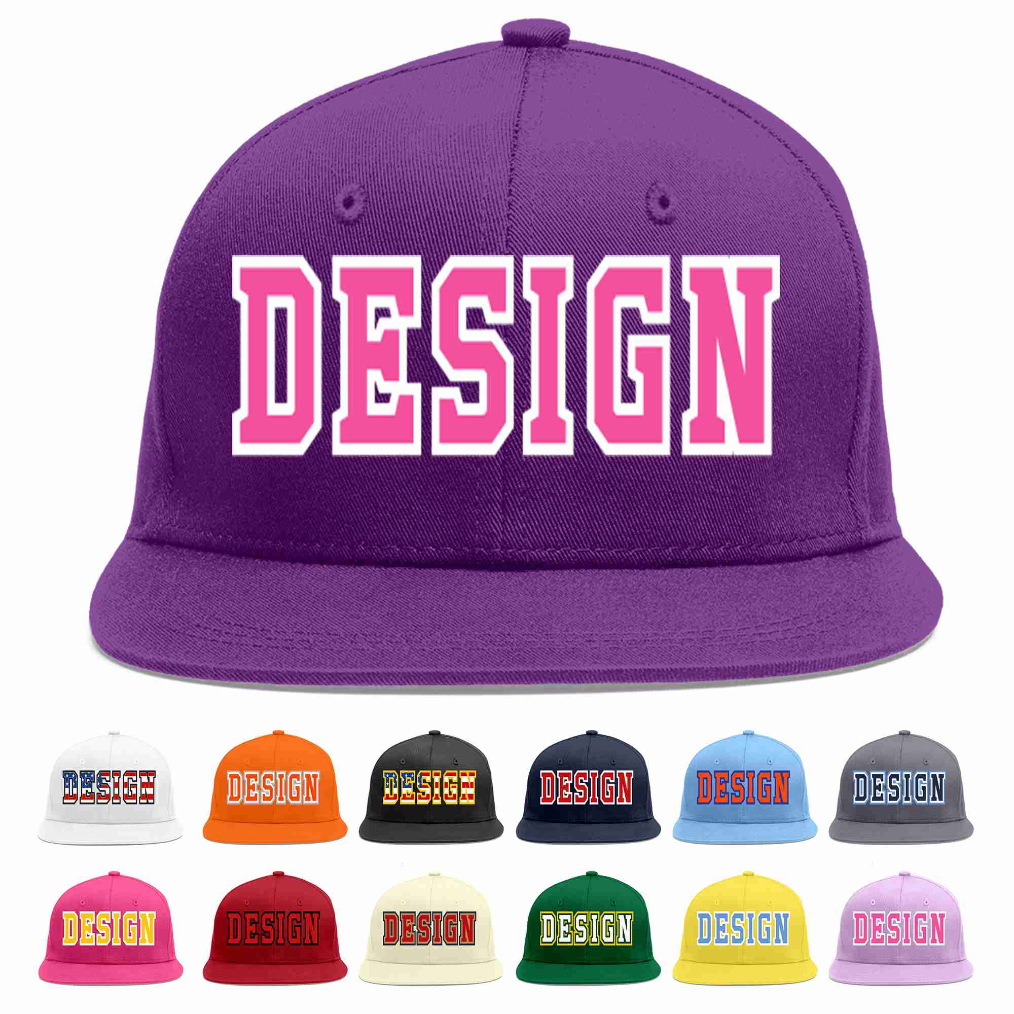 Custom Purple Pink-White Flat Eaves Sport Baseball Cap Design for Men/Women/Youth