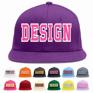 Conception personnalisée de casquette de baseball de sport à avant-toit plat violet rose-blanc pour hommes/femmes/jeunes