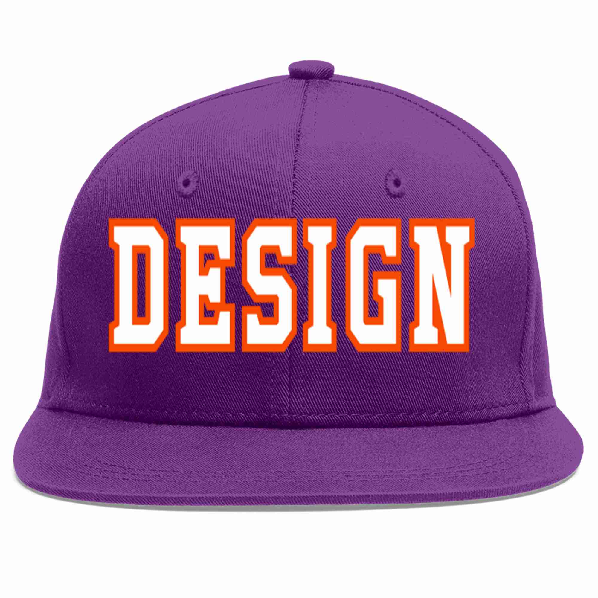 Custom Purple White-Orange Flat Eaves Sport Baseball Cap Design for Men/Women/Youth