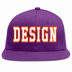 Conception personnalisée de casquette de baseball de sport à avant-toit plat violet blanc-orange pour hommes/femmes/jeunes