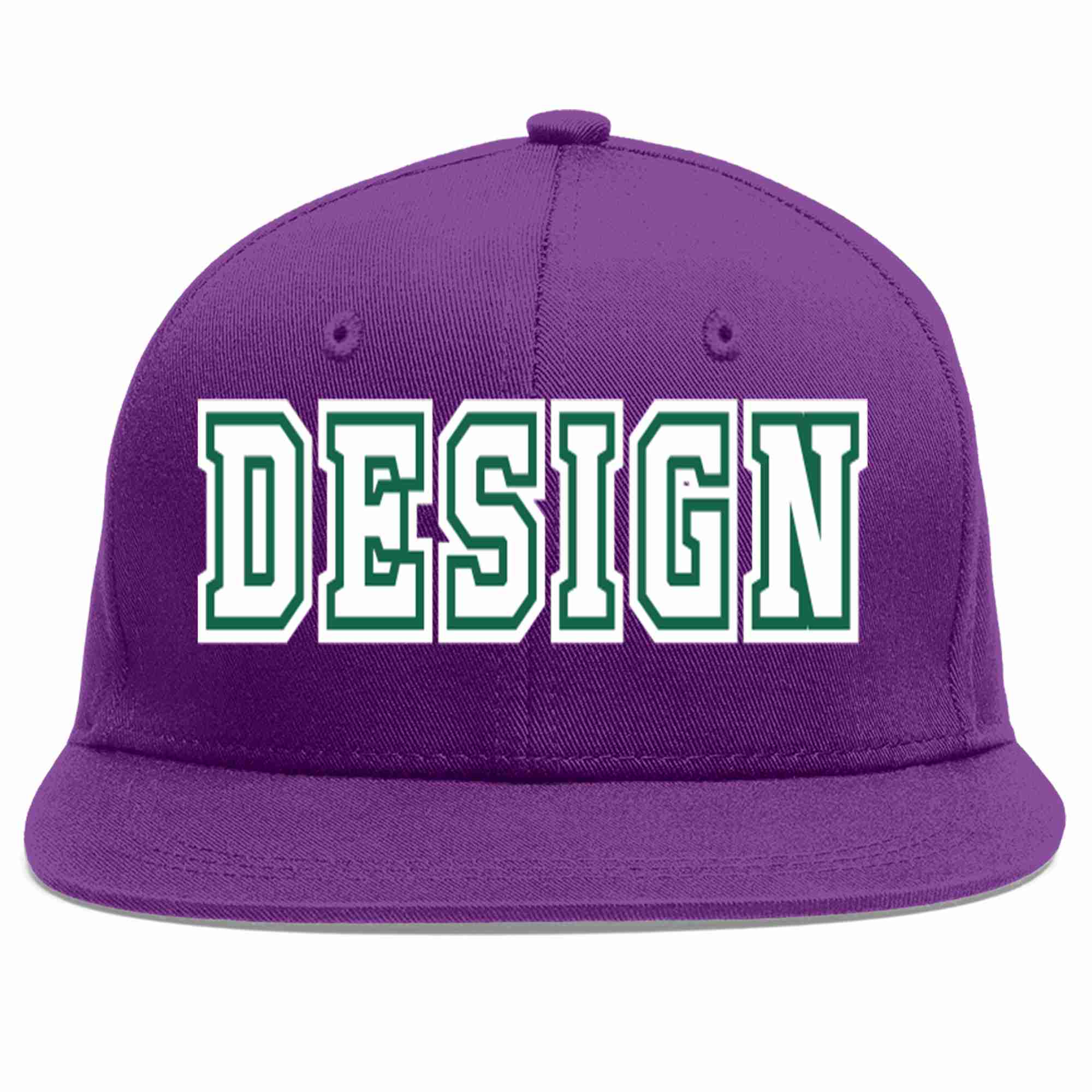 Conception personnalisée de casquette de baseball de sport à avant-toit plat violet blanc-vert Kelly pour hommes/femmes/jeunes