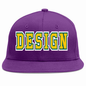 Conception personnalisée de casquette de baseball de sport à avant-toit plat violet or-kelly vert pour hommes/femmes/jeunes