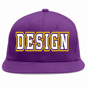 Conception personnalisée de casquette de baseball de sport à avant-toit plat violet blanc-violet pour hommes/femmes/jeunes