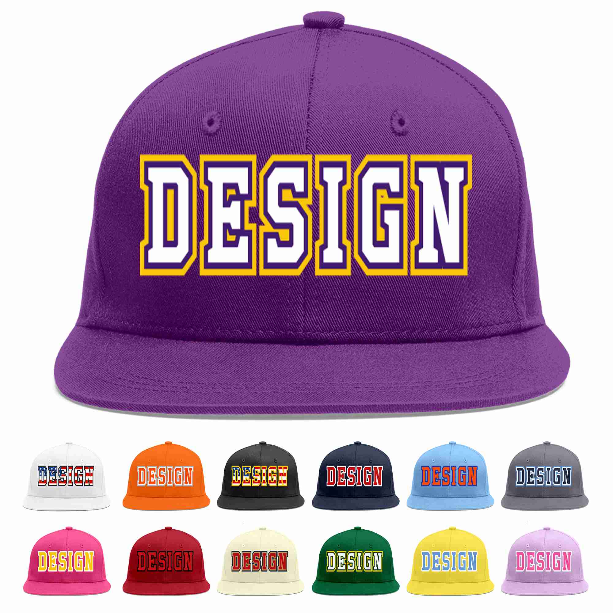 Conception personnalisée de casquette de baseball de sport à avant-toit plat violet blanc-violet pour hommes/femmes/jeunes