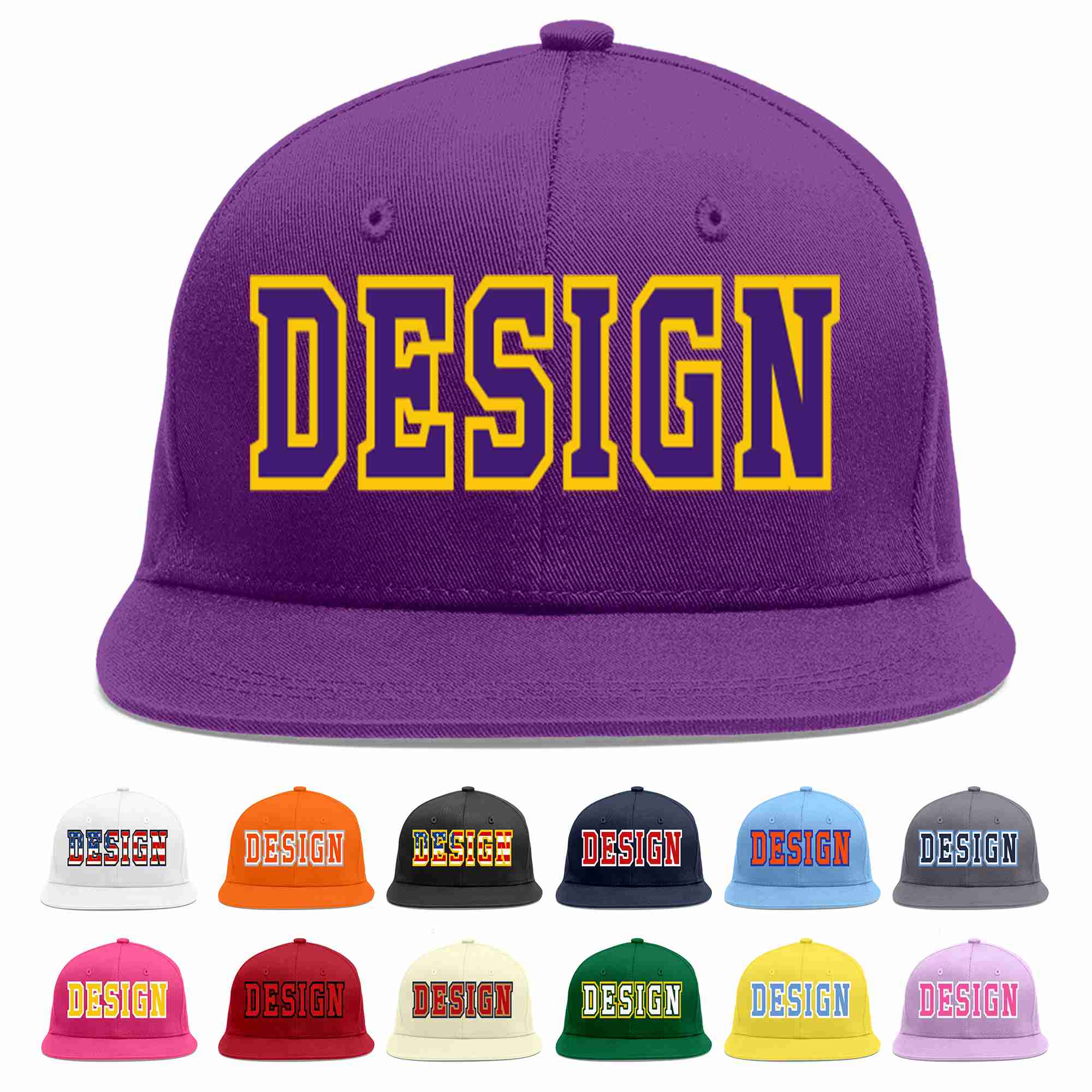 Conception personnalisée de casquette de baseball de sport à avant-toit plat violet violet-or pour hommes/femmes/jeunes