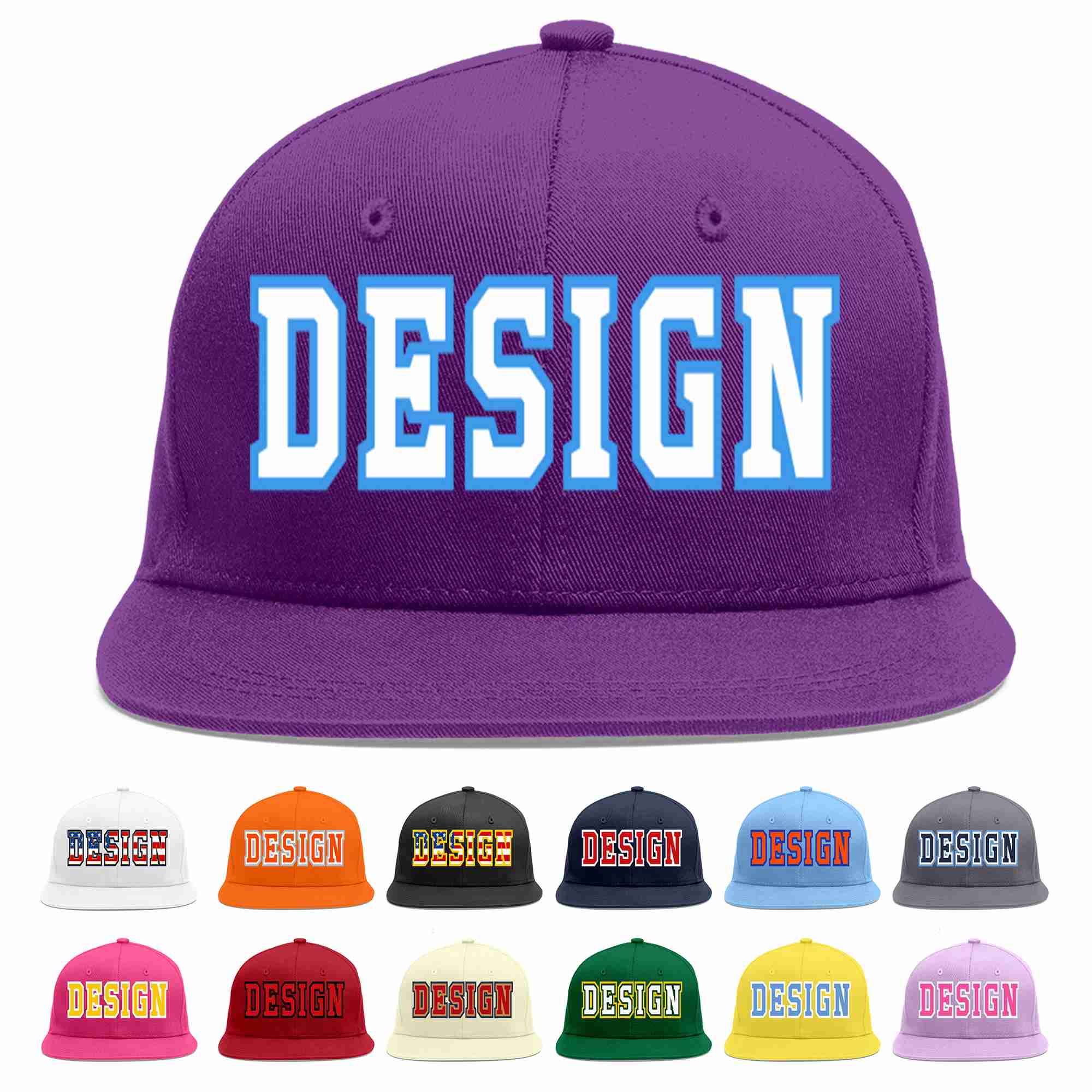 Conception personnalisée de casquette de baseball de sport à avant-toit plat violet blanc-bleu poudré pour hommes/femmes/jeunes