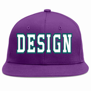 Custom Purple White-Aqua Flat Eaves Sport Baseball Cap Design for Men/Women/Youth