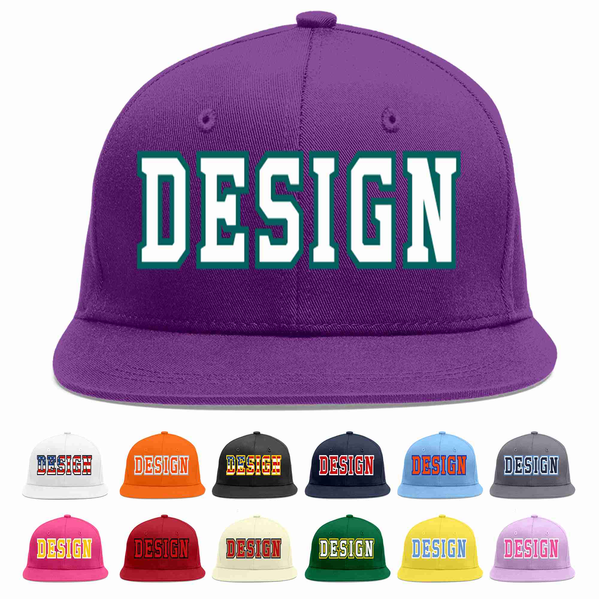 Conception personnalisée de casquette de baseball de sport à Eaves plates violet blanc-aqua pour hommes/femmes/jeunes