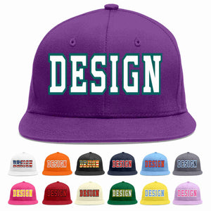 Custom Purple White-Aqua Flat Eaves Sport Baseball Cap Design for Men/Women/Youth