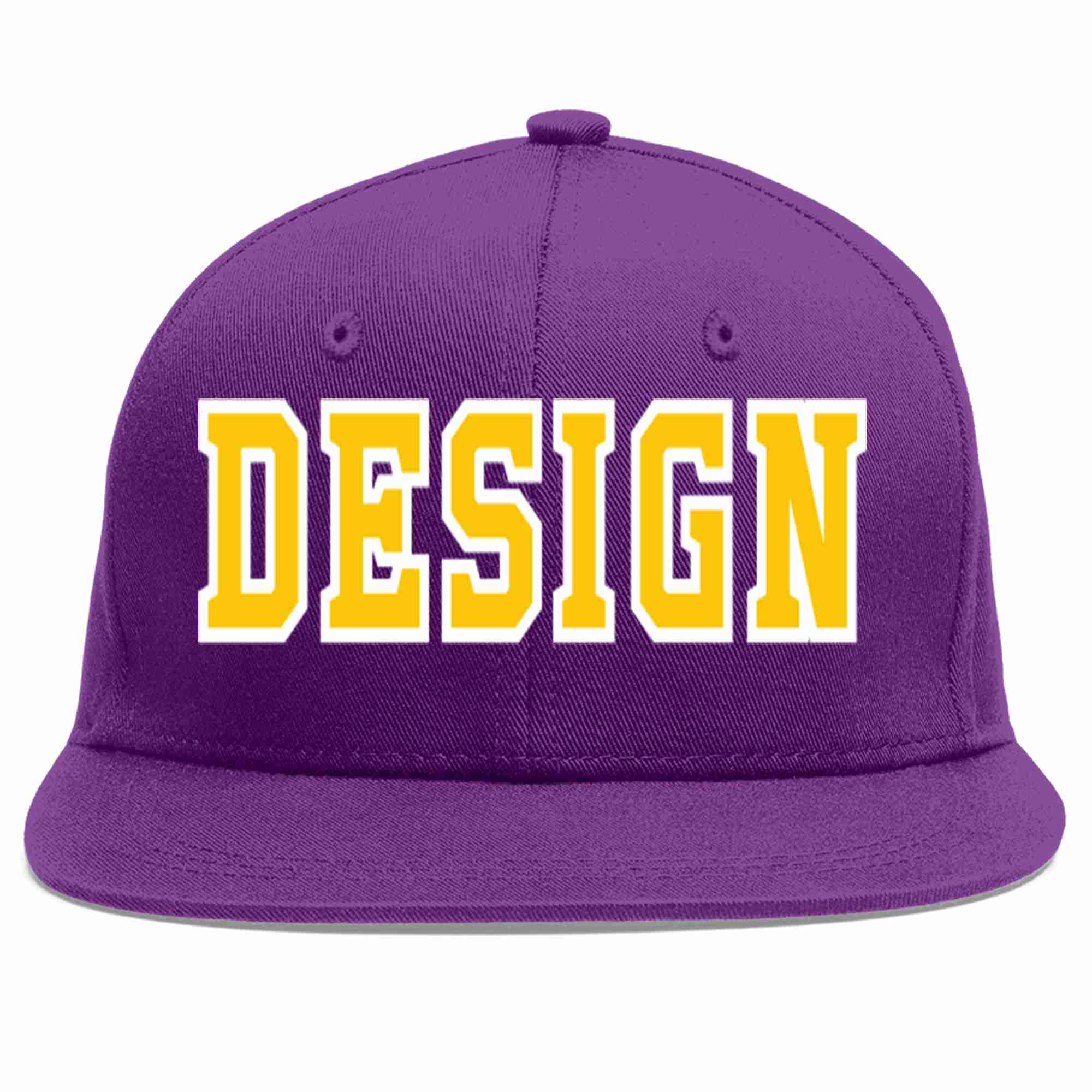 Conception personnalisée de casquette de baseball de sport à avant-toit plat violet or-blanc pour hommes/femmes/jeunes