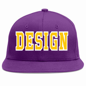 Custom Purple Gold-White Flat Eaves Sport Baseball Cap Design for Men/Women/Youth