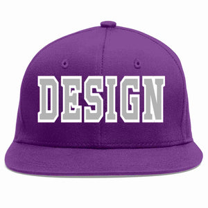 Conception personnalisée de casquette de baseball de sport à avant-toit plat violet gris-blanc pour hommes/femmes/jeunes