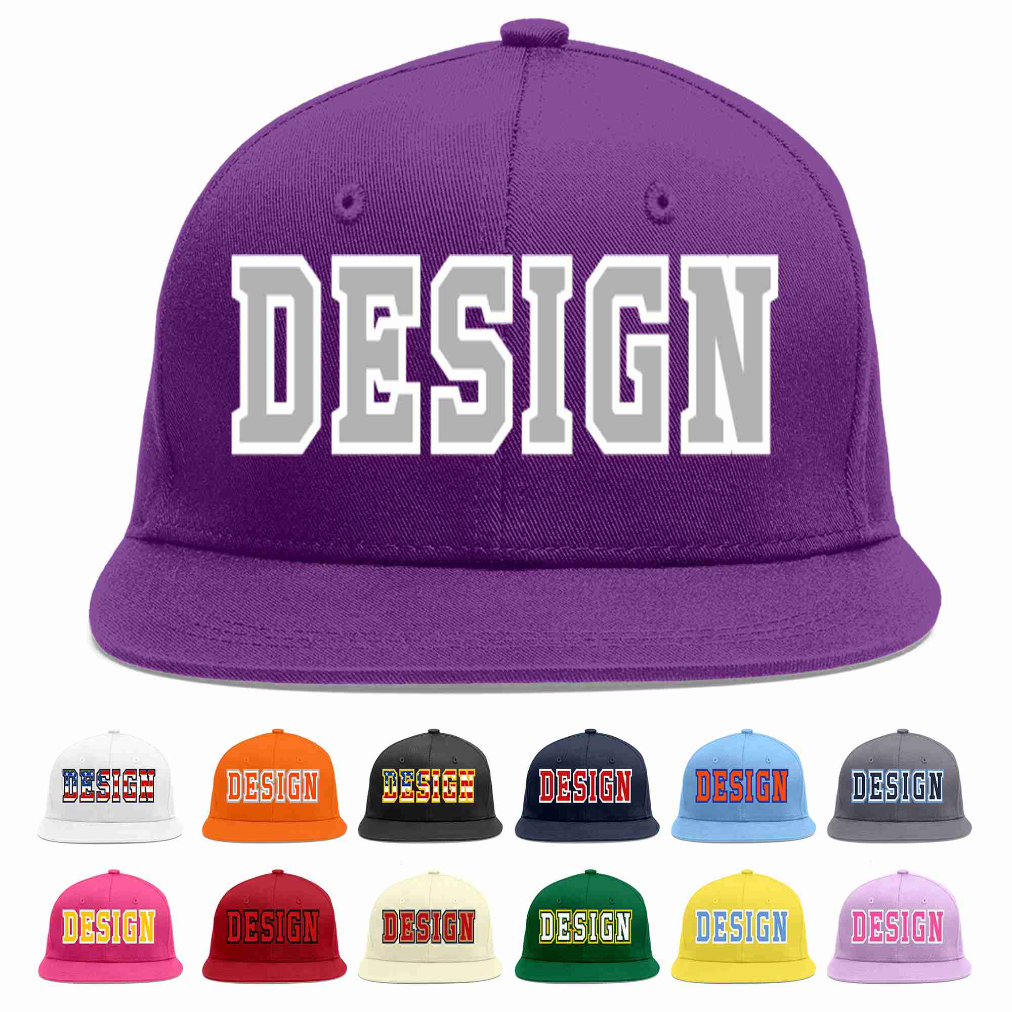 Custom Purple Gray-White Flat Eaves Sport Baseball Cap Design for Men/Women/Youth