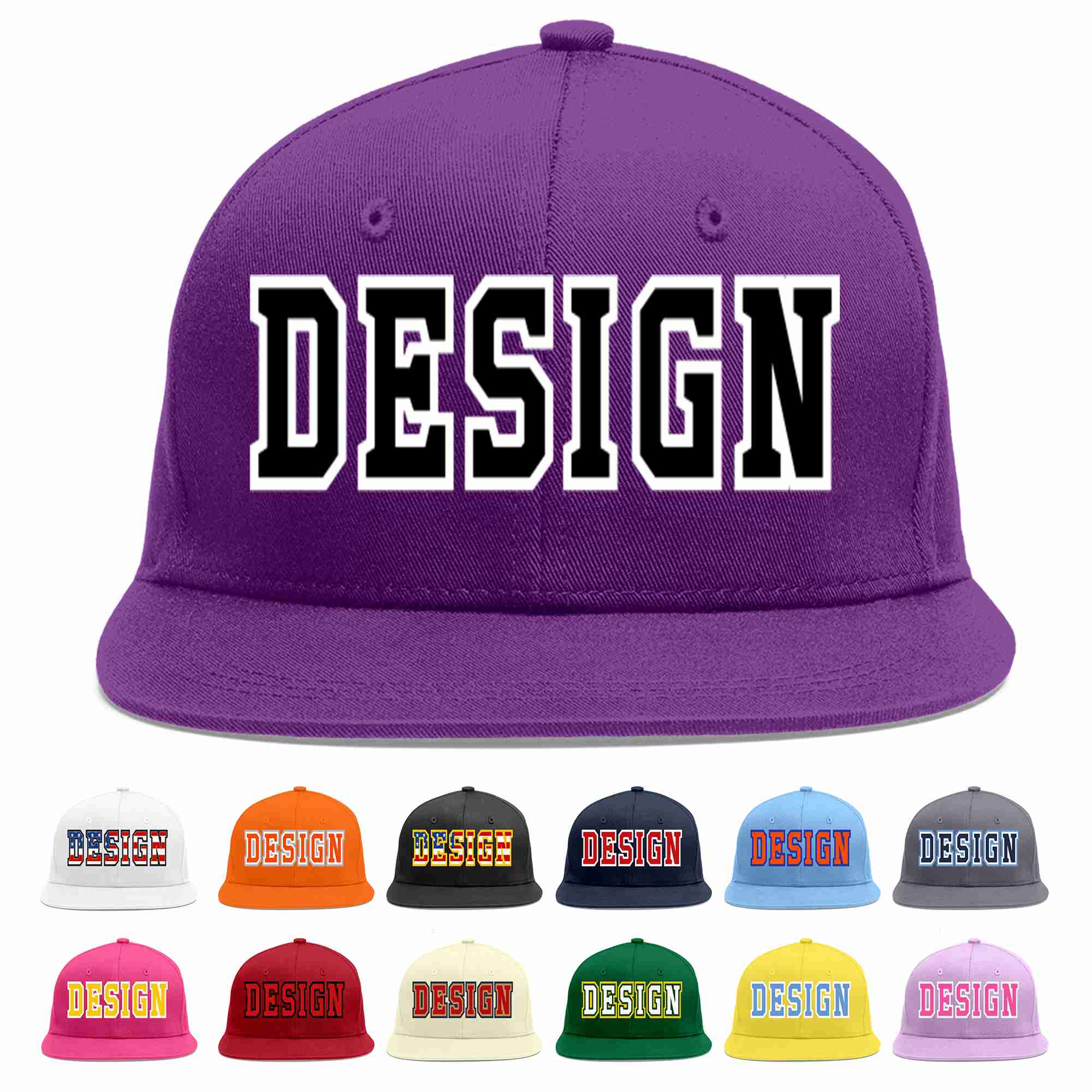 Custom Purple Black-White Flat Eaves Sport Baseball Cap Design for Men/Women/Youth