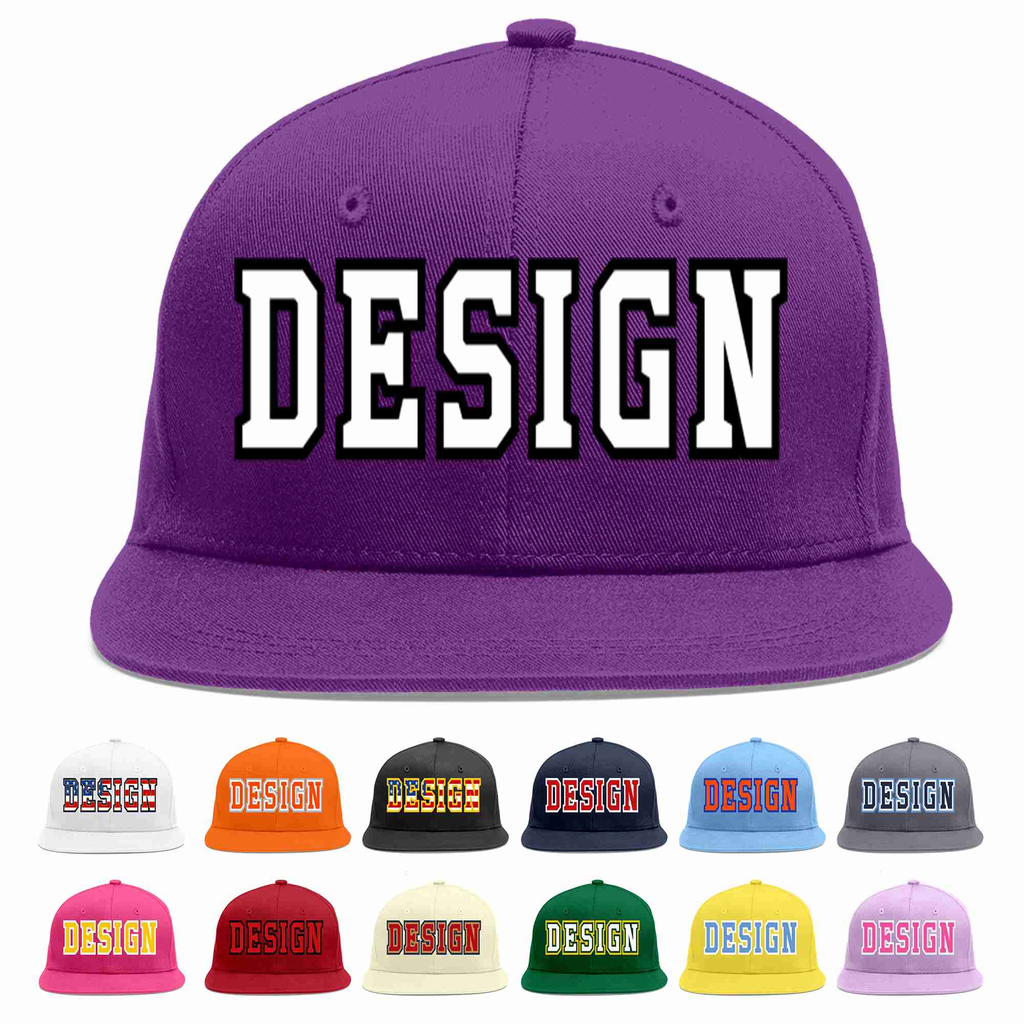 Conception personnalisée de casquette de baseball de sport à avant-toit plat violet blanc-noir pour hommes/femmes/jeunes