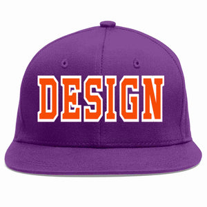 Custom Purple Orange-White Flat Eaves Sport Baseball Cap Design for Men/Women/Youth