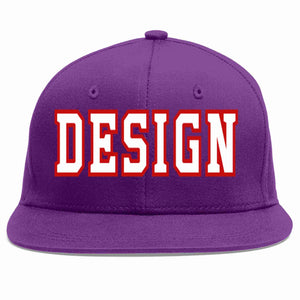 Conception personnalisée de casquette de baseball de sport à avant-toit plat violet blanc-rouge pour hommes/femmes/jeunes