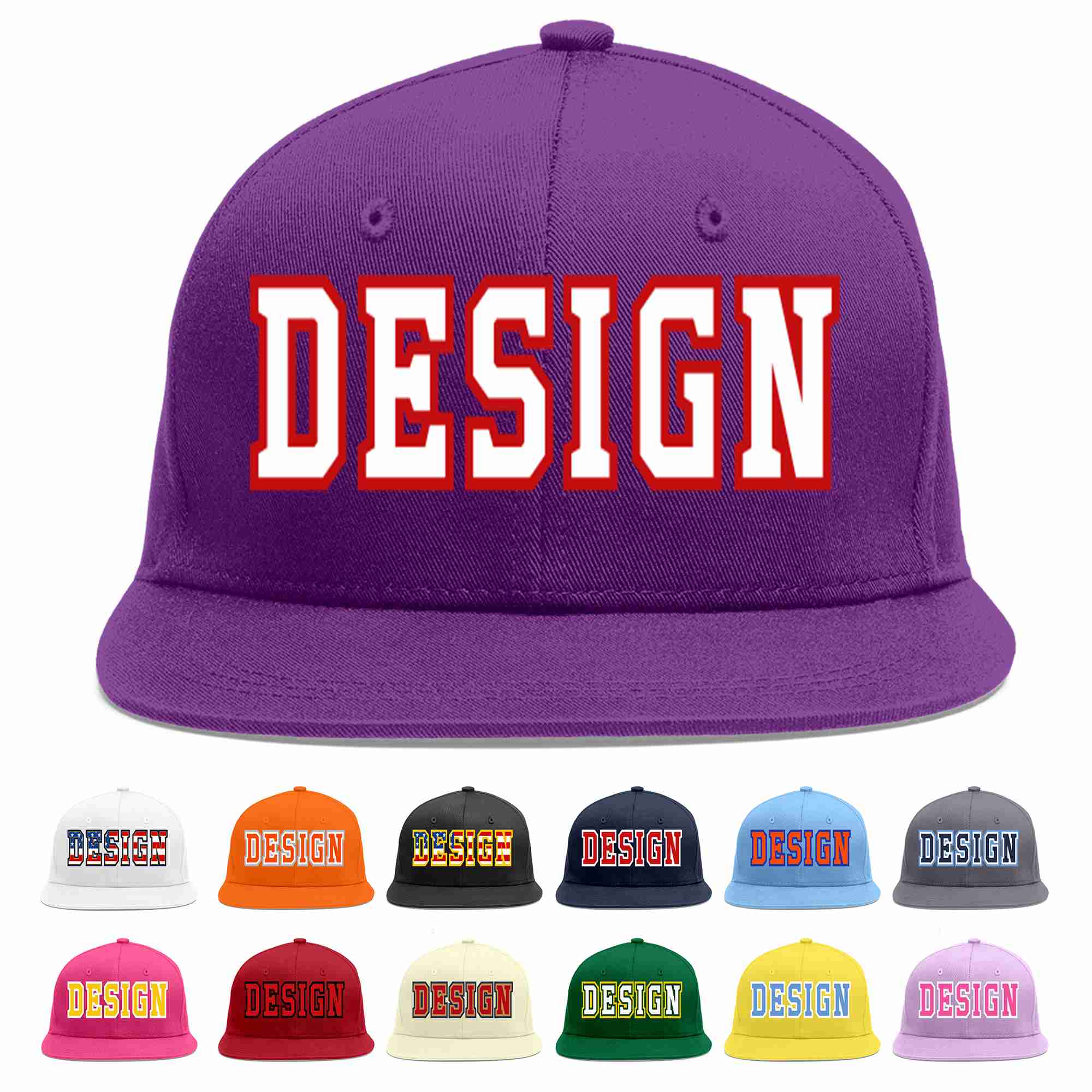 Conception personnalisée de casquette de baseball de sport à avant-toit plat violet blanc-rouge pour hommes/femmes/jeunes