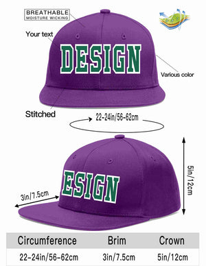 Custom Purple Kelly Green-White Flat Eaves Sport Baseball Cap Design for Men/Women/Youth