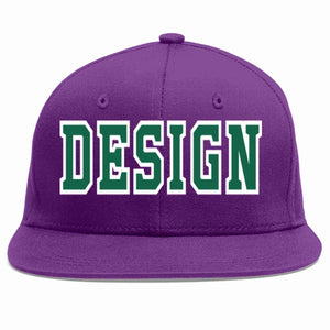 Custom Purple Kelly Green-White Flat Eaves Sport Baseball Cap Design for Men/Women/Youth