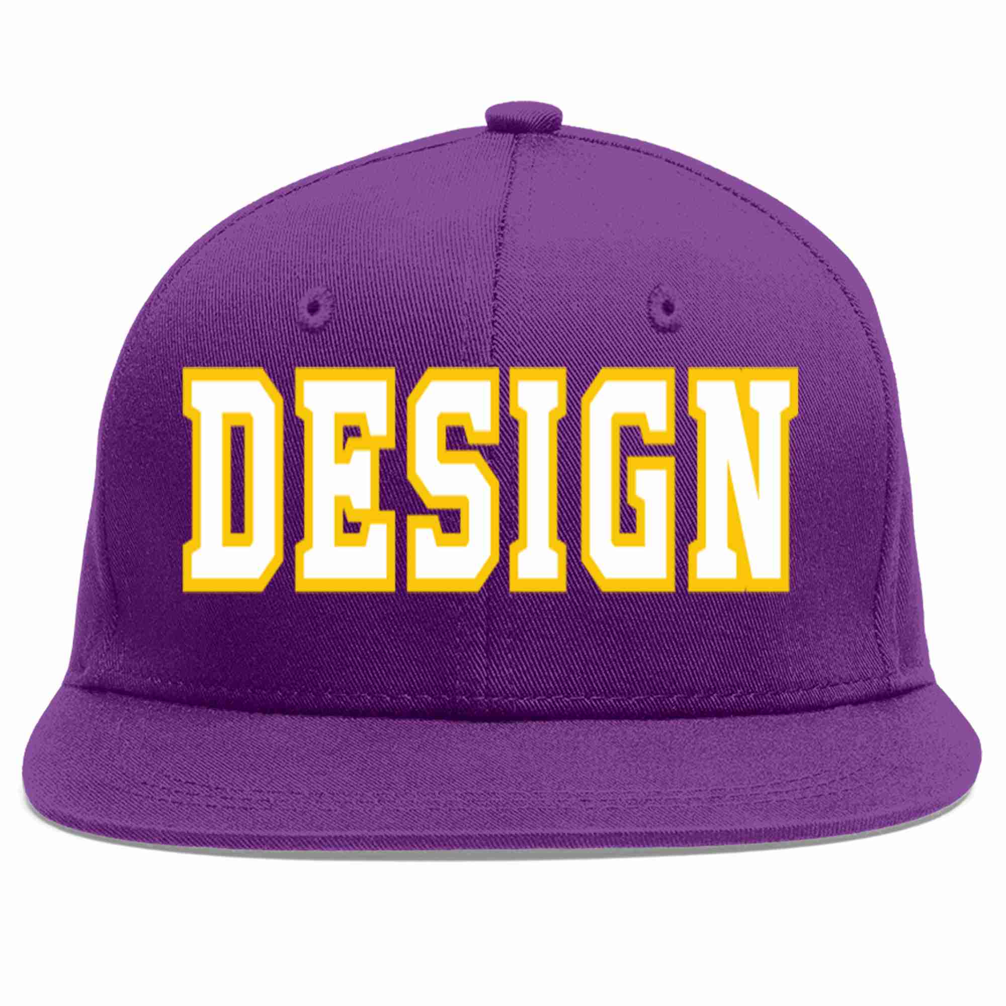 Custom Purple White-Gold Flat Eaves Sport Baseball Cap Design for Men/Women/Youth