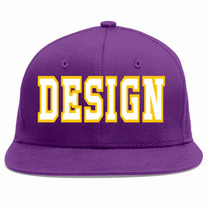 Conception personnalisée de casquette de baseball de sport à avant-toit plat violet blanc-or pour hommes/femmes/jeunes