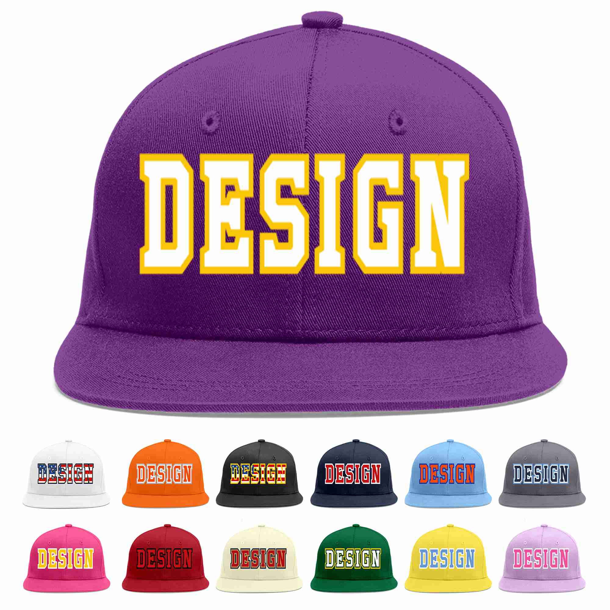 Custom Purple White-Gold Flat Eaves Sport Baseball Cap Design for Men/Women/Youth