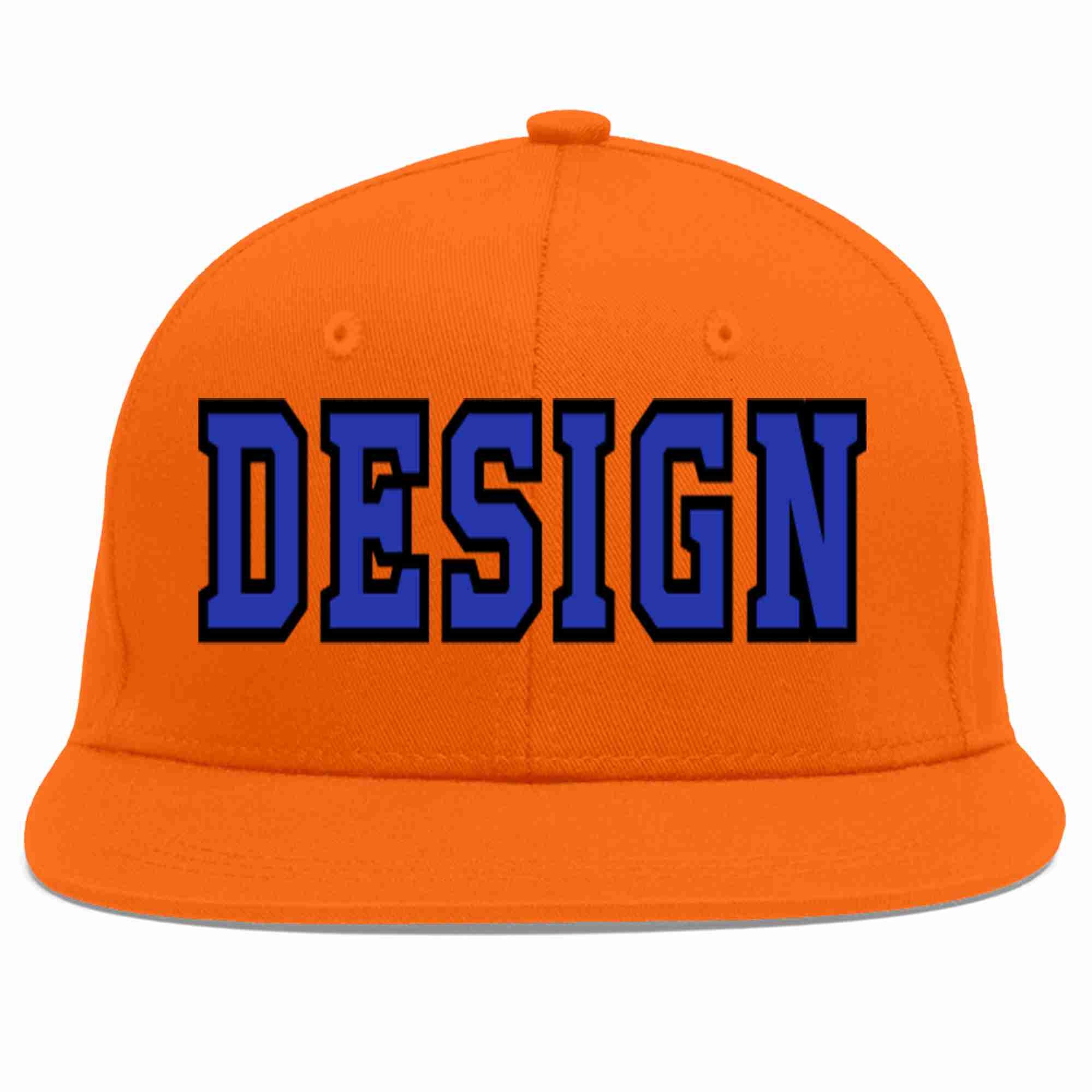 Casquette de baseball personnalisée Orange Royal-Black Flat Eaves Sport pour hommes/femmes/jeunes