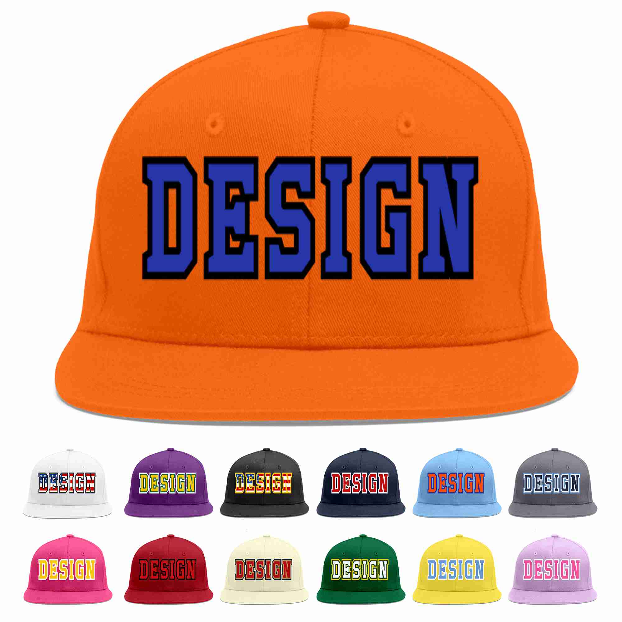 Casquette de baseball personnalisée Orange Royal-Black Flat Eaves Sport pour hommes/femmes/jeunes