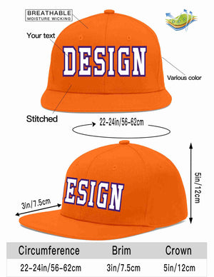 Conception personnalisée de casquette de baseball de sport à avant-toit plat orange blanc-violet pour hommes/femmes/jeunes