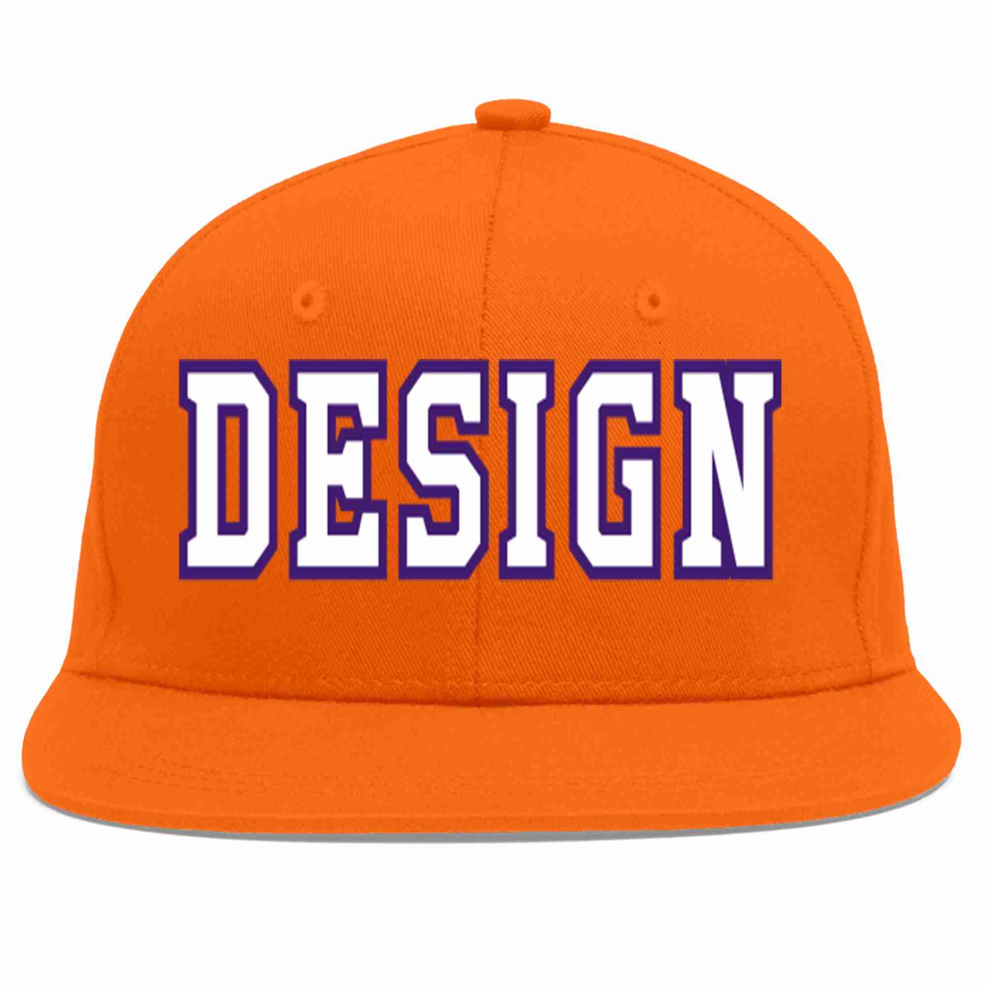 Custom Orange White-purple Flat Eaves Sport Baseball Cap Design for Men/Women/Youth